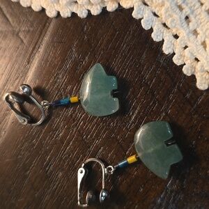 Vintage Alaskan Made Jade Bear Dangle Earrings